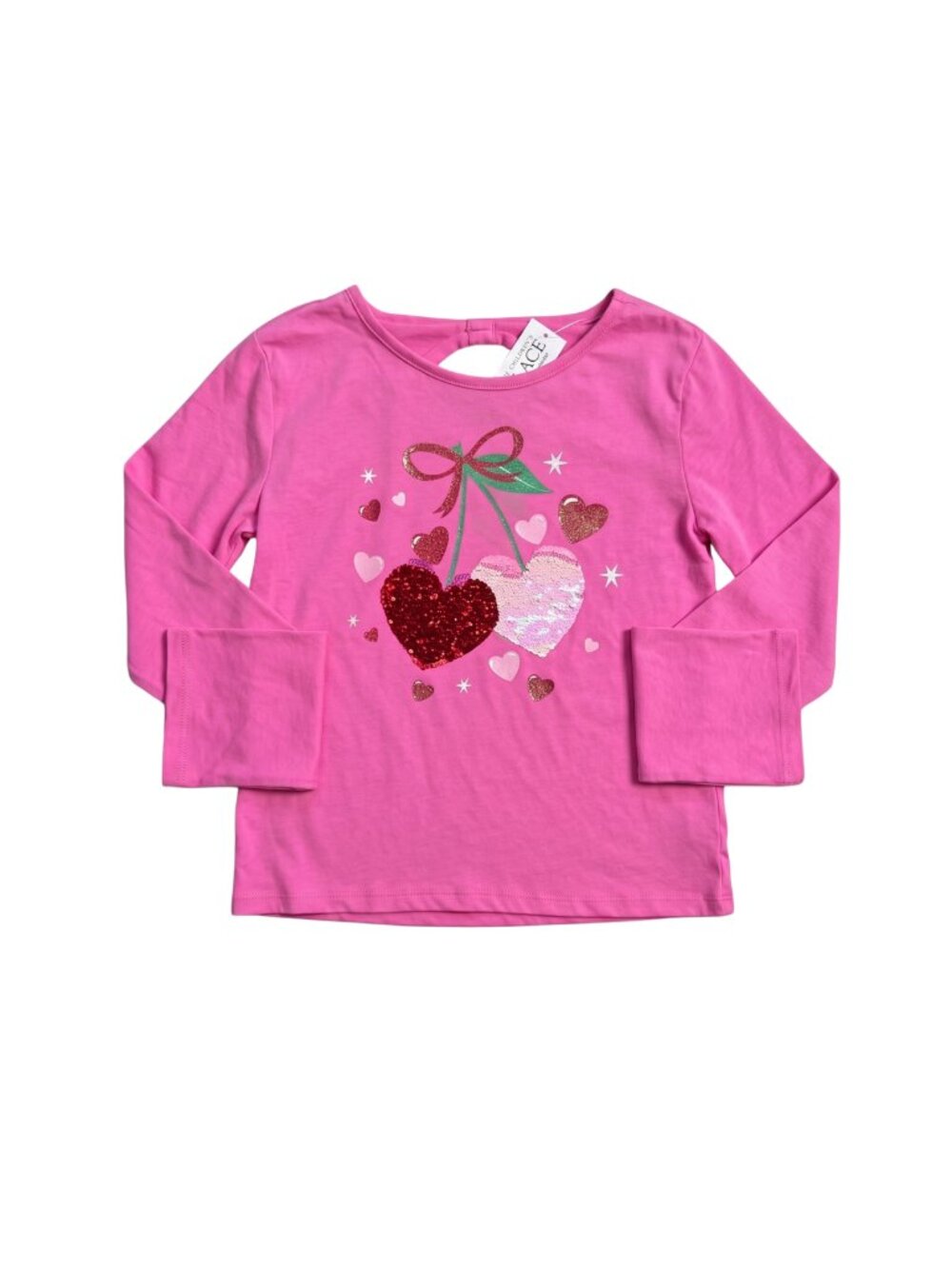 NWT | The Children's Place Pink Sequin Cherry Long Sleeve Top | Keyhole Back | M